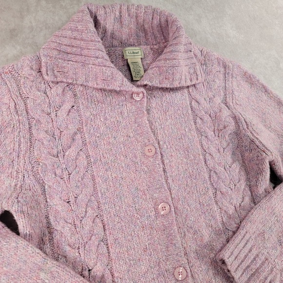 L.L. Bean Sweaters - LL Bean Womens Pink Marl Cable Knit Wool Blend Button Front Cardigan Sweater M